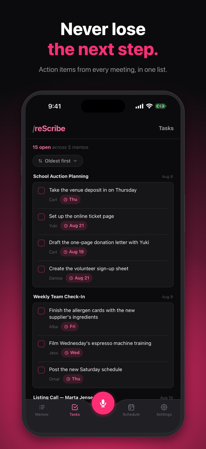 Action items from every meeting collected in one Tasks list